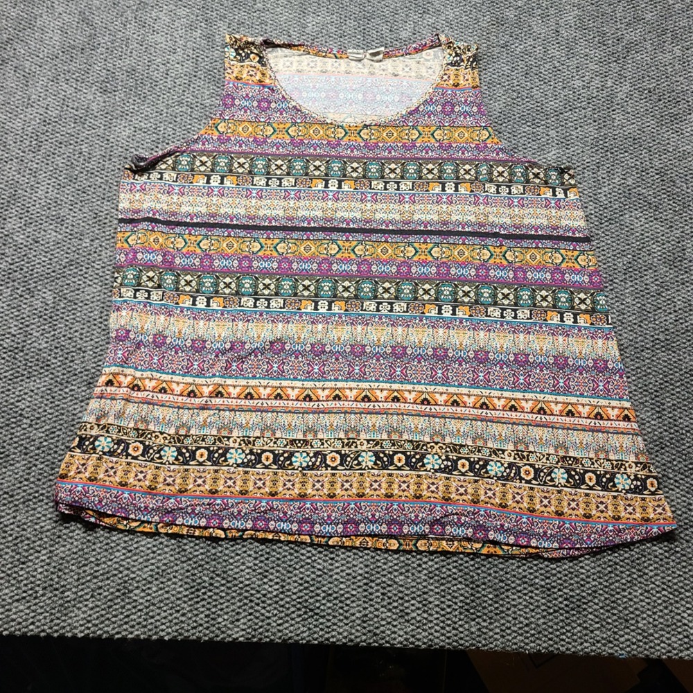 Artisan NY Womens 3X Tank Top Boho Geometric Floral Stripe Sleeveless Rayon